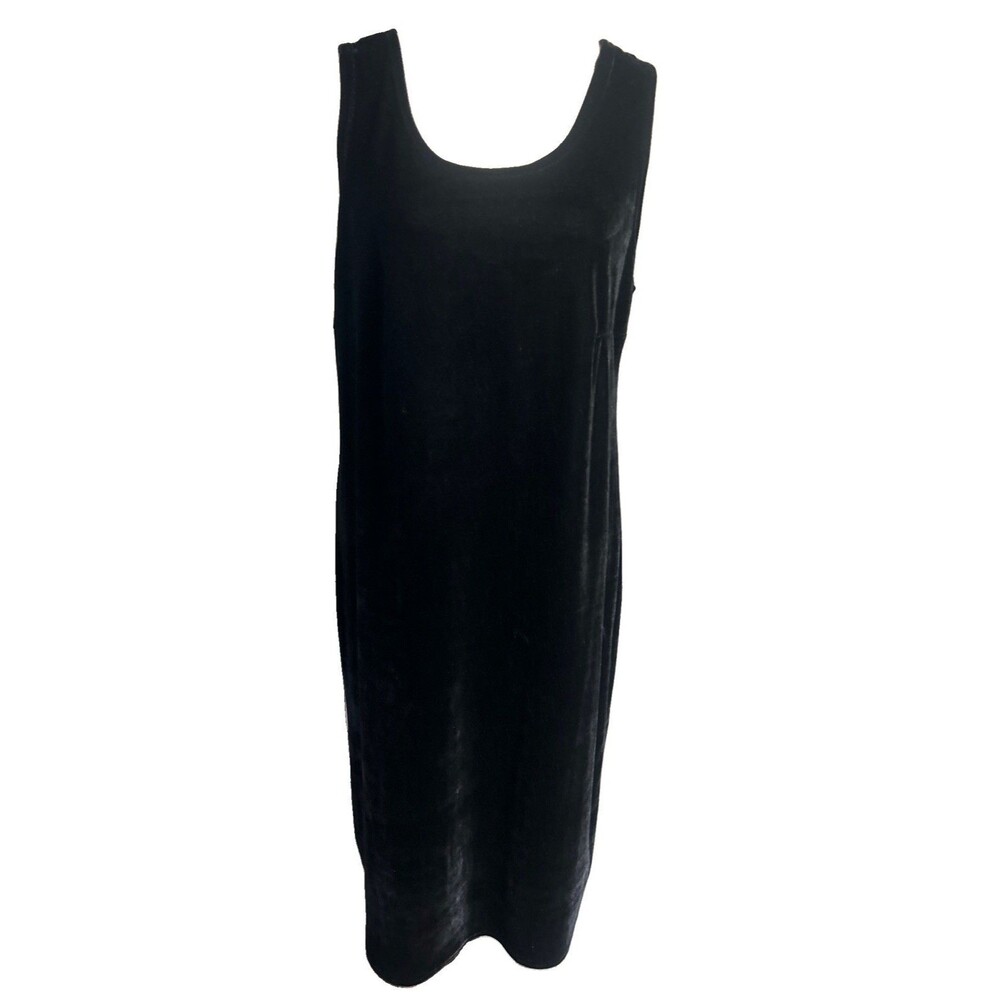 VTG Onyx Nite Wendye Chaitin Womens 16 Black Velvet Sleeveless Shift Dress 90'